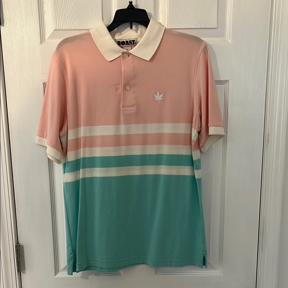 Men's Vintage Boast Polo Shirt - Peach and Teal